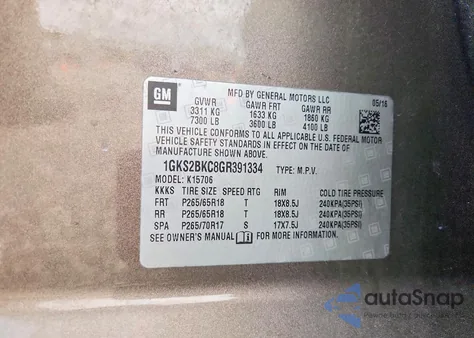 2016 GMC Yukon Slt z USA, uszkodzony, nr VIN 1GKS2BKC8GR391334